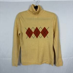 Gobi Cashmere Argyle Sweater Women’s XL, 100% Cashmere, Gold Yellow, Red, Retro